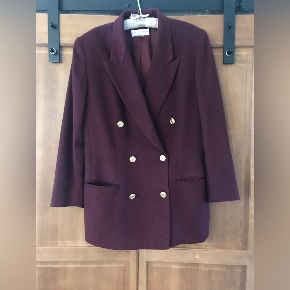 Vintage Liz Claiborne Dark Purple Wool 90’s Dress Jacket with Gold Buttons Sz 12 - Picture 1 of 10